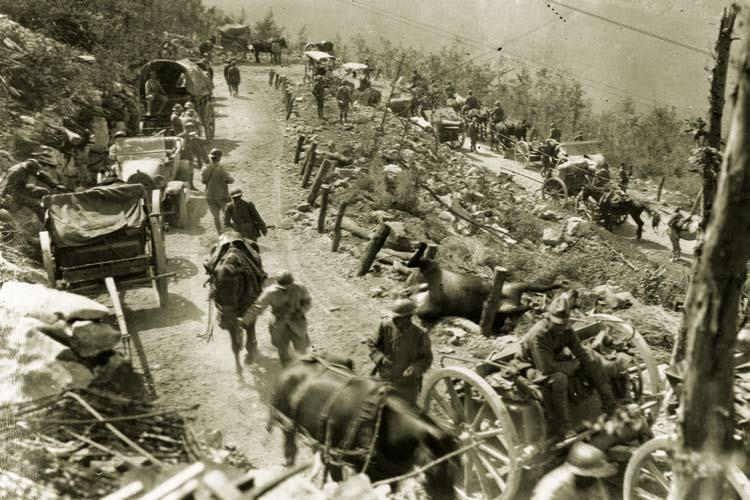 Soška fronta Na 93 km dolgem ozemlju ob reki Soči, sta se od konca maja 1915 do konca oktobra 1917 v 12 ofenzivah spopadli avstroogrska in italijanska vojska. Avstro-ogrski 5.