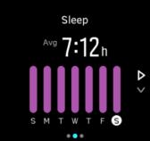 Poleg ogleda povzetka spanja lahko z vpogledom v spanje sledite tudi skupnemu trendu spanja. Na zaslonu s številčnico pritiskajte spodnjo desno tipko, da se prikaže zaslon SLEEP.