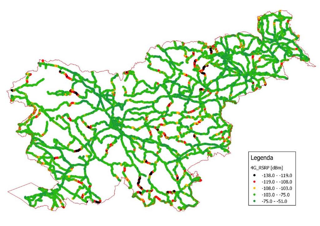 izmerjene vrednosti signala 4G na ozemlju Republike Slovenije