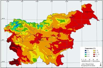 preglednica 3). Največji porast povprečne temperature je opaziti v Ljubljani (v povprečju za 1.