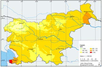 SONČNO OBSEVANJE Pogosto uporabljen rek Slovenija na sončni strani Alp ima svojo podlago. Po vsej Sloveniji namreč na letni bazi dobimo dovolj sončne energije.
