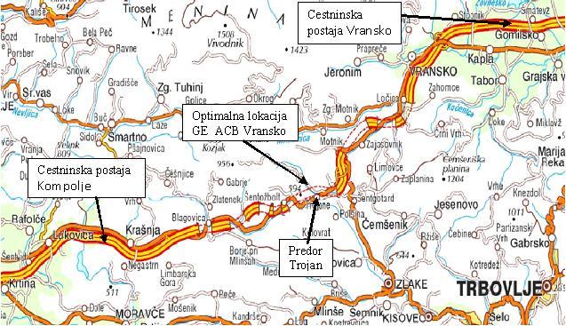 Potreben čas in razdalja za posredovanje na celotnem avtocestnem območju, ki ga pokriva GE ACB Vransko znaša: Razdalja in čas od ACB Vransko do cestninske postaje Vransko znaša 2 km oz.