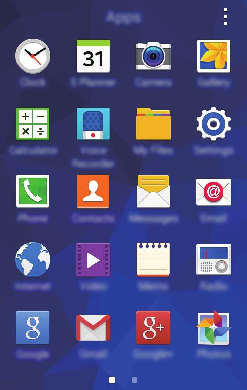 Osnove Zaslon aplikacij Zaslon aplikacij prikazuje ikone za vse aplikacije, vključujoč novo nameščene aplikacije. Na domačem zaslonu pritisnite, da odprete zaslon aplikacij.