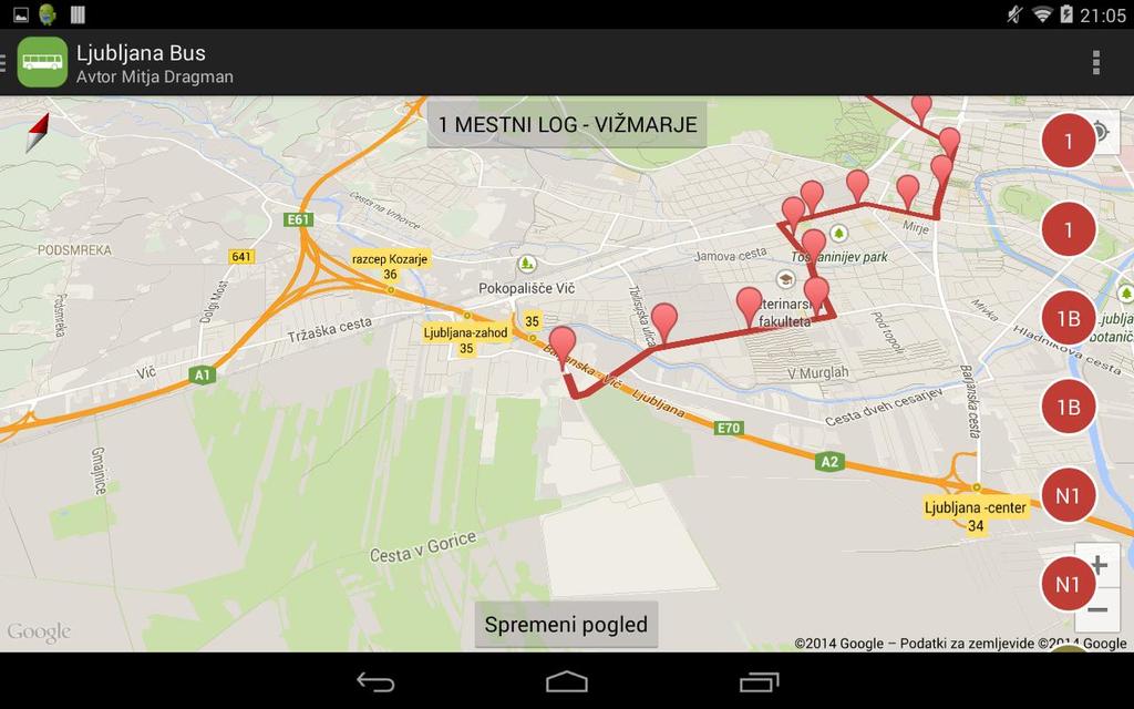 Slika 4.1: Ljubljana Bus 4.2 Lokalc GUTS Aplikacija Lokalc je enostavna in intuitivna aplikacija za načrtovanje poti z brezplačnim mestnim prevozom v mestni občini Velenje. (Slika 4.