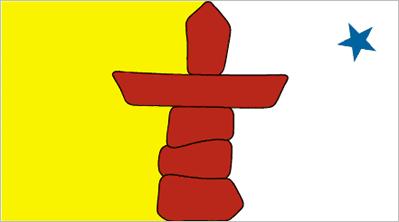 Slika 267, 268: Zastava Nunavuta ter njegov zemljevid Nunavut je upravna regija Kanade in se nahaja v vzhodnem delu arktične
