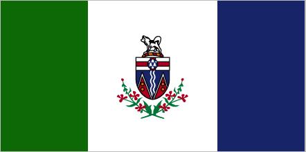 Slika 285, 286: zastava Yukona ter njegov zemljevid Yukon Territory je prav tako kot druga dva teritorija, upravna regija Kanade.