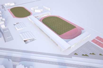 5 (99666) Elaborat kot osnovni in osrednji element zasnove uvaja urbano ploščad, ki povezuje in osredinja območje med atletsko stezo, glavnim stadionom in dvorano.