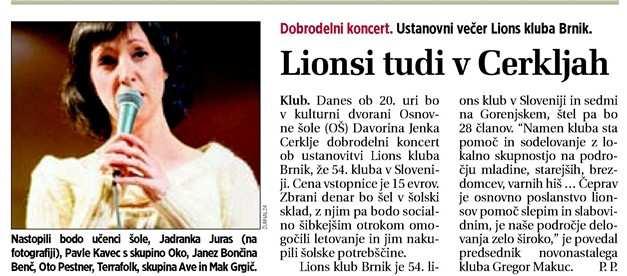 Žurnal 24 Naslov: Lionsi tudi v Cerkljah Datum: 09.04.
