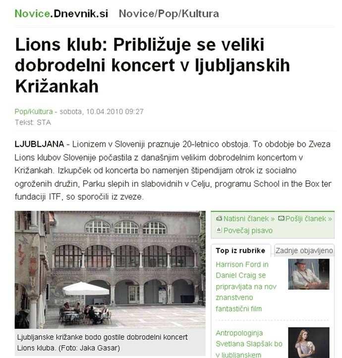 www.dnevnik.si Naslov: Lions klub: Približuje se veliki dobrodelni koncert v Datum: 10.04.