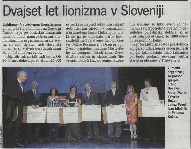 Dnevnik Naslov: Dvajset let lionizma v Sloveniji Datum: 25.01.