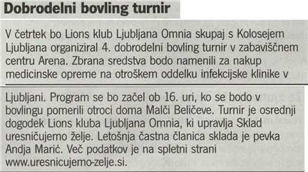Dnevnik Naslov: Dobrodelni bovling turnir Datum: 26.01.