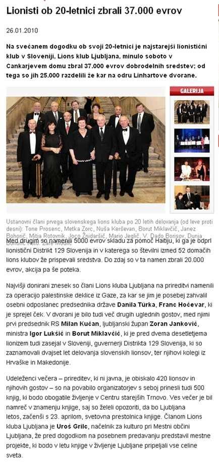 www.dobrojutro.net Naslov: Lionisti ob 20-letnici zbrali 37.000 evrov Datum: 26.01.