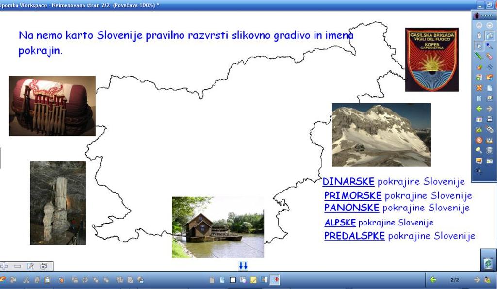 Slika 13: Primer uporabe neme karte s slikovnim gradivom na i-tabli. Vir: arhiv Zelenko, 2011.