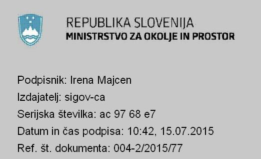apple REPUBLIKA SLOVENIJA MINISTRSTVO ZA OKOLJE IN PROSTOR Dunajska cesta 47, 1000 Ljubljana T: 01 478 74 00 F: 01 478 74 25 E: gp.mop@gov.si www.mop.gov.si Številka: 004-2/2015/77 Ljubljana, 14.7.2015 GENERALNI SEKRETARIAT VLADE REPUBLIKE SLOVENIJE Gp.
