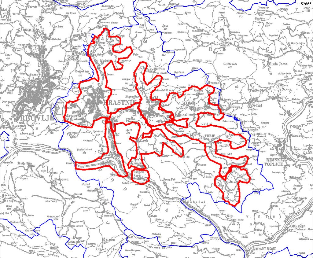 SKUPJ 9833 8199 Tabela 3: Naselja v občini Hrastnik. 14 Slika 3: Območja vodooskrbe. programu je prikazano trenutno stanje izgub v vodovodnem omrežju.