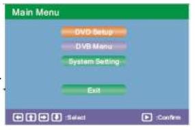 Možnost DVD (Začetni seznam nastavitev; MPEG4/MP3 ponovitev; Kodakova slikovna CD ponovitev) V funkciji DVD, pritisnite gumb, nato pritisnite gumb. Na zaslonu se bo pojavila začetni glavni seznam. 1.