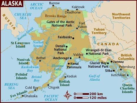 1. ALJASKA»Zadnja meja«ali»dežela polnočnega sonca«, kot pravijo Aljaski leži na kontinentu severne Amerike in je tudi največja ter najhladnejša zvezna država na tej celini.