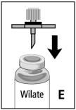 Injiciranje: 1. Snemite zaščitni pokrov s filtra in predrite gumijasti zamašek na viali s koncentratom (slika E). 2.