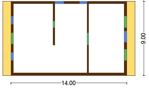 4.4.2 Tlorisi objektov Na sliki 4-5 so prikazani enostavni tlorisi pritličij in nadstropij vseh obravnavanih stavb skupaj s širino in dolžino objekta v metrih.