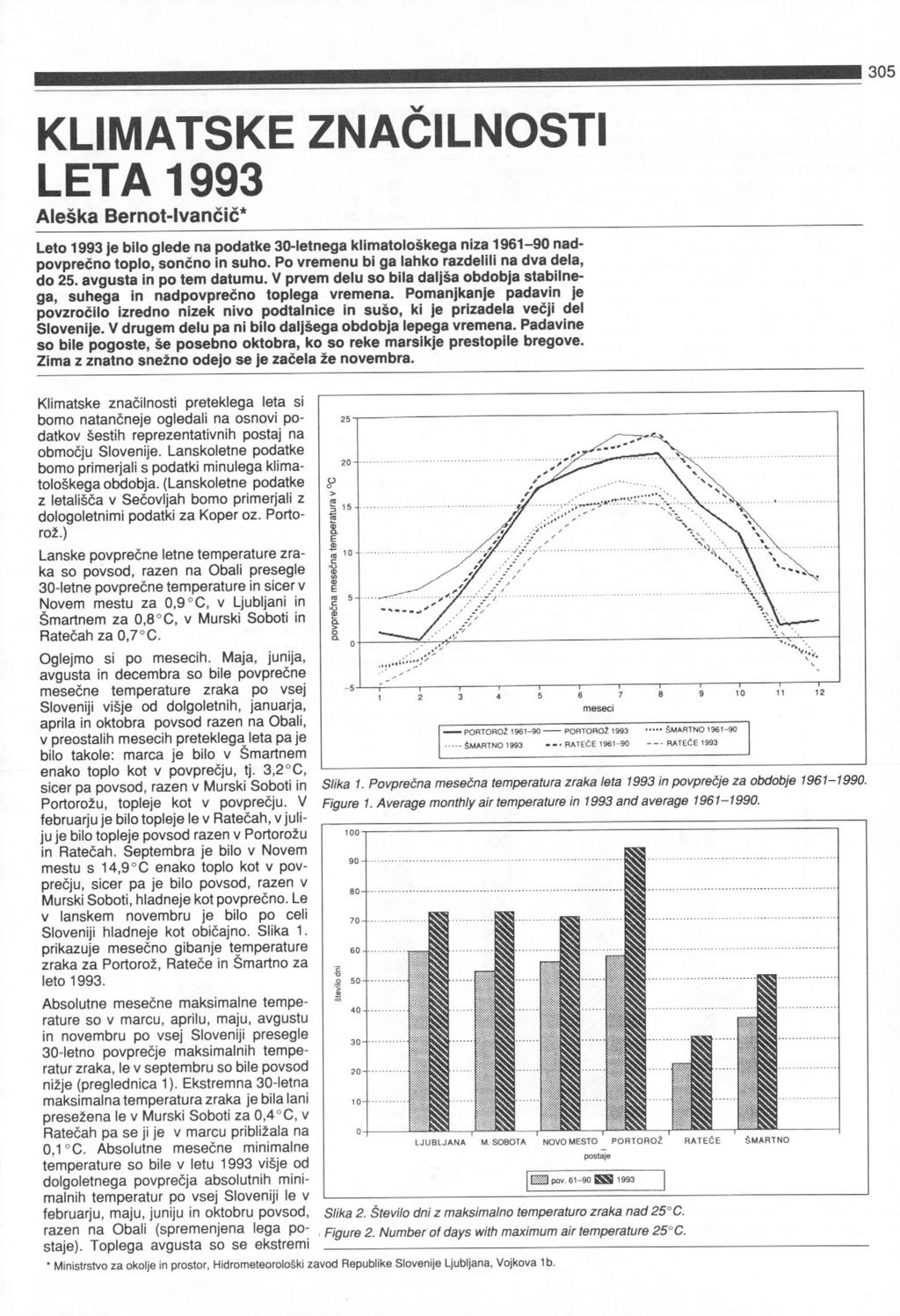 KLIMATSKE ZNAČILNOSTI LETA 1993 Aleška Bernot-lvančič* Leto 1993 je bilo glede na podatke 30-letnega klimatološkega niza 1961-90 nadpovprečno toplo, sončno in suho.
