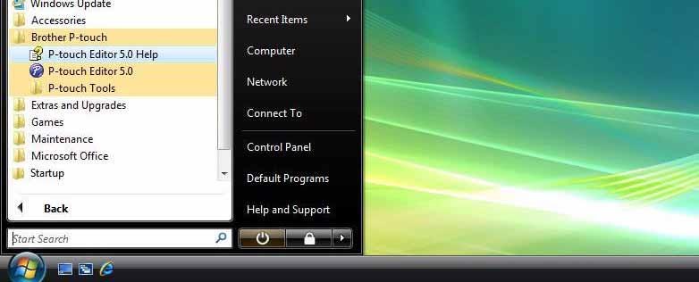 Zagon pomoči P-touch Editor Help Ta razdelek pojasnjuje začetek uporabe pomoči P-touch Editor Help za operacijski sistem Windows. Naslednja navodila so primer za operacijski sistem Windows Vista.