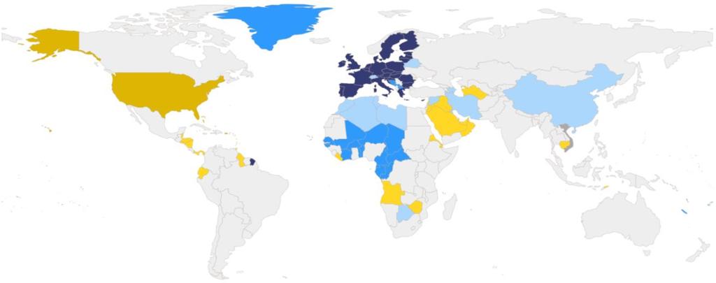 SWIFT Graf 3: Države, ki uporabljajo euro ali ki svojo valuto vežejo na euro Evropska unija Vezano na EUR Vezano na USD