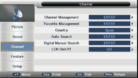 TV KANAL Funkcije tega menija: Channel Management (upravljanje kanalov): za urejanje (brisanje/ preimenovanje/zamenjava/zaklepanje/ preskok) vseh kanalov.