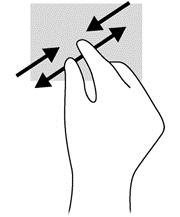 Če želite pomanjšati element, na območju sledilne ploščice držite dva prsta narazen in ju nato povlecite skupaj.