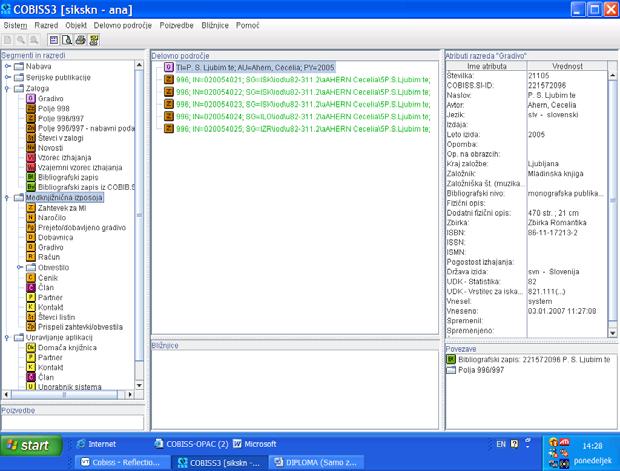 5.2 Uporabniški vmesnik 5.2.1 Brskalnik Brskalnik je osnovna komponenta uporabniškega vmesnika programske opreme COBISS3.