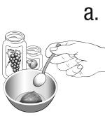 4 Dajte 1-2 čajni žlički hrane v majhno posodo (slika a). 5 Previdno odprite kapsule SUSTIVA nad posodo s hrano, kakor je opisano v korakih 6-7, da ne raztresete vsebine.
