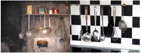 Slika 11: Kuhinjski pripomočki nekoč in danes Vir: http://sl.wikipedia.org/wiki/slika:zajemalke.