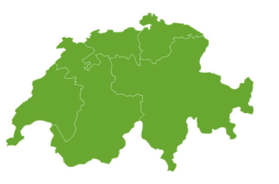 Gallen, Schwyz, Ticino, Uri, Zug S- Zahod: Aargau, Basel-podeželje in mesto, Solothurn S-Vzhod: Fr. - govor.