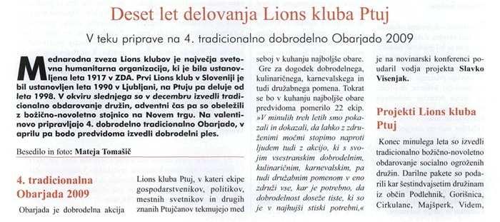 Ptujčan Naslov: Deset let delovanja Lions kluba Ptuj Datum: 31.01.