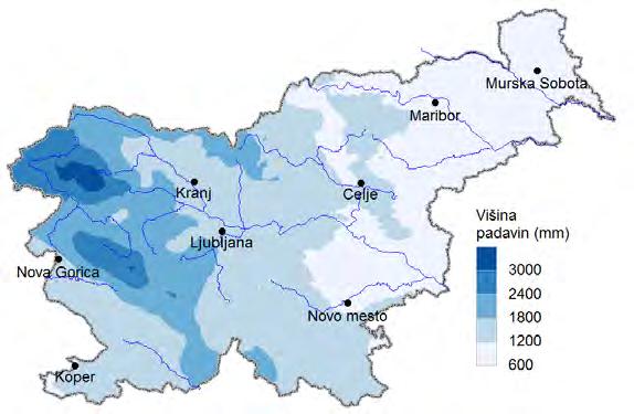 Slika 8: Padavine v letu 2017 (kartografija: R. Bertalanič) Figure 8: Precipitation in 2017 (Author: R.