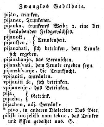 Novi etimološki slovar slovenskega jezika Slika 4: Del strani iz Jarnikovega Versuch Pri glagolskih osnovnih zlogih je besedje razvrstil tako, da je najprej navedel dovršne glagole in glagolnike iz