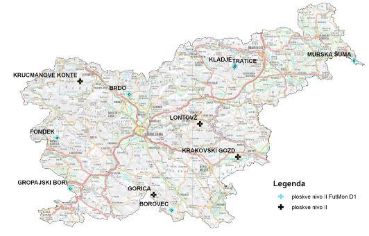 Slika 1: Ploskve za spremljanje stanja gozdov v Sloveniji (2009-2010) Preglednica 1: Osnovni podatki ploskev intenzivnega monitoringa.