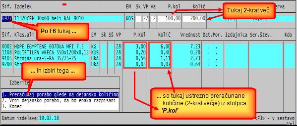 Program POSLI/PLACE V6.08 R03d 25.02.18 NED 23.30 - V segmentu 'Poraba/Preskladiščenje' v seznamih (po F3 ali F4) ni prikazano prvo mesto številke dokumenta, npr.