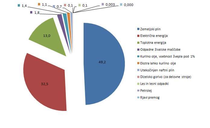 Slika 32: Delež posameznih energentov v končni porabi energije v predelovalni industriji za leto 2008 Vir: (SURS, 2010) Delež rabe končne energije v sektorju industrija v celotni rabi končne
