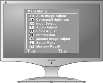 Prilagoditev slike zaslona Uporabite gumbe na sprednji nadzorni plošči, da prikažete in prilagodite OSD kontrole, ki se pojavijo na zaslonu.