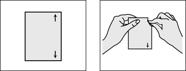 2. korak: Odprite vrečko z obližem. - Vrečko raztrgajte vzdolž puščic na desni strani, kot je prikazano na sliki spodaj. - Vrečke ne odpirajte s škarjami, ker lahko poškodujete obliž.