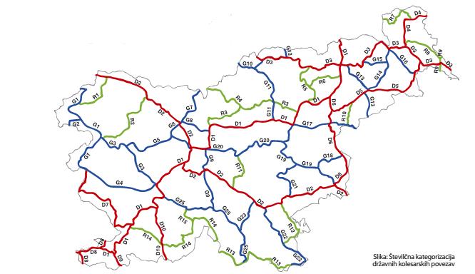 2 2 KOLESARSKA INFRASTRUKTURA NA OBMOČJU REPUBLIKE SLOVENIJE V Republiki Sloveniji so kolesarske površine v glavnem nepovezane.