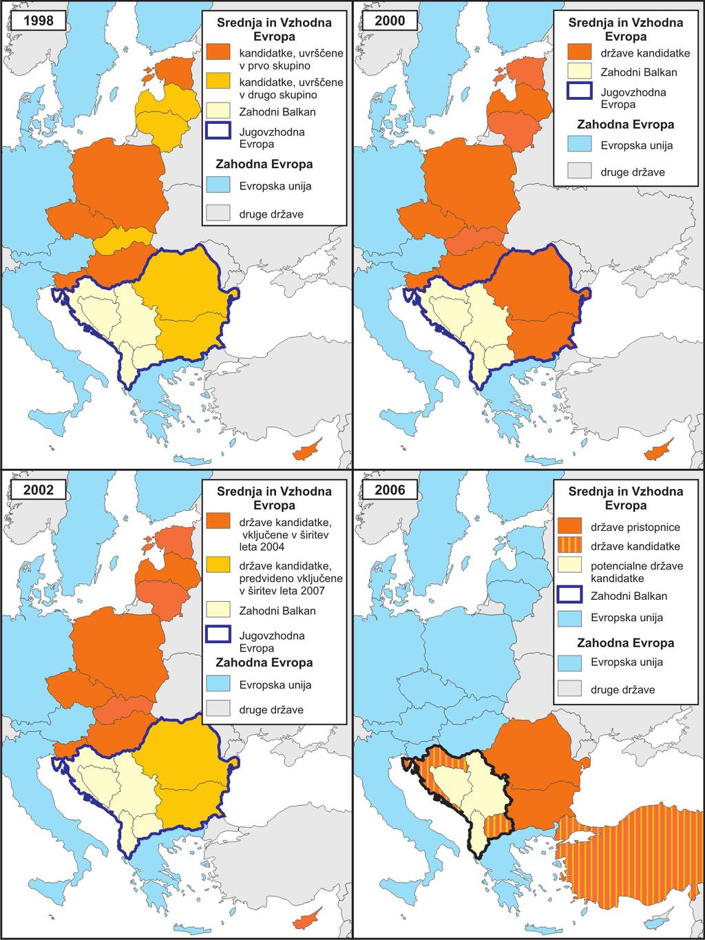 Boštjan Rogelj / Dela 26 2006 181-202 Karta 2: Prostorizacija Srednje in Vzhodne Evrope v dokumentih Evropske unije v obdobju