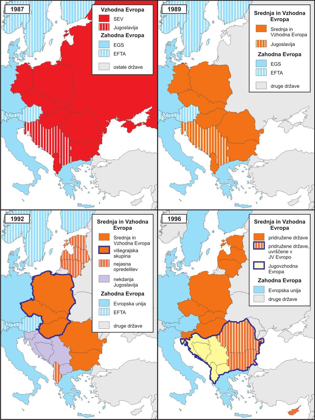 Boštjan Rogelj / Dela 26 2006 181-202 Karta 1: Prostorizacija Srednje in Vzhodne Evrope v dokumentih Evropske unije (Evropske gospodarske skupnosti) v