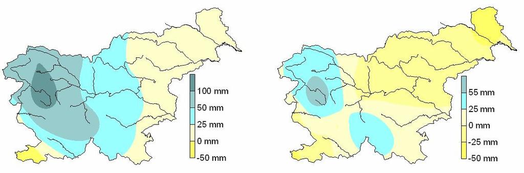 VODNA BILANCA označuje razliko med količino padavin in potencialno evapotranspiracijo. V marcu se je predvsem v vzhodni, SV Sloveniji in na Primorskem prevesila v negativno.