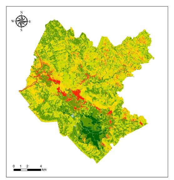 Slika 1: Ocena kapacitete habitatnih tipov za zadrževanje vode v njih na območju Notranjskega regijskega parka. Najvišje vrednosti imajo trstičja, mokrotni travniki in gozdovi (karto izdelal J.