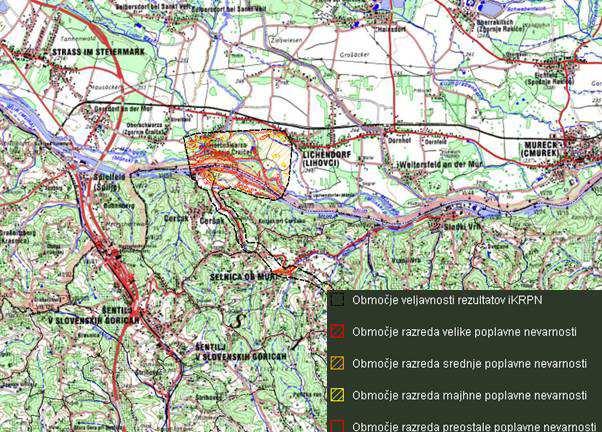Slika 17: Karta razredov poplavne nevarnosti na območju Mure (Atlas voda, 2016) Namen opozorilne karte poplav je podati prvo informacijo o obsegu in pogostosti poplav