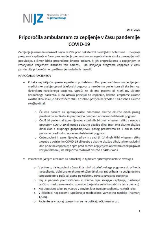Cepljenje v pandemiji COVID-19 22. marec 2020-3. korespondenčna seja RSK za pediatrijo - cepljenje za krajše obdobje prekinjeno (načrtovano 14 do 21 dni) - preventivni programi oz.