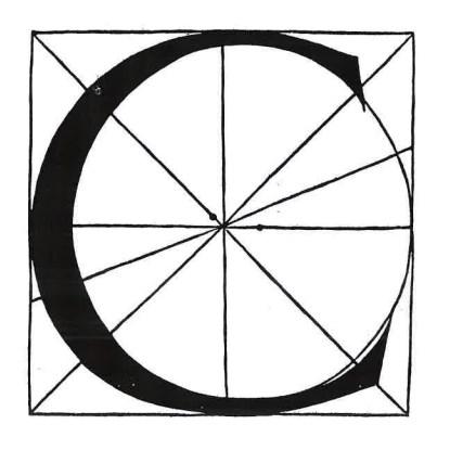 Slika 11: Paciolijevo načrtovanje črke C Črka L Črka L je načrtovana iz kroga in kvadrata (slika 12).