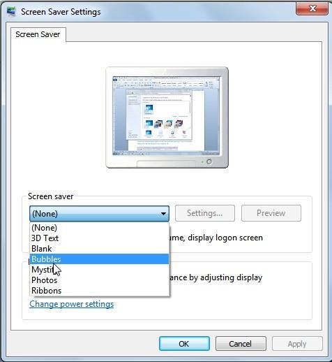 Ohranjevalnik zaslona (Screen Saver) Če želimo nastaviti ohranjevalnik zaslona, moramo na namizju pritisniti desni gumb miške ter iz priročnega menija klikniti na ukaz Prilagodi (Personalize); v