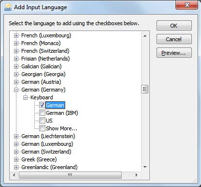 Odpre se pogovorno okno Dodajanje jezika vnosa (Add Input Language), v katerem izberemo jezik, ki ga želimo dodati in dvakrat hitro kliknemo